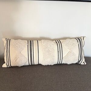 Cream, white and black boho Lumbar Pillow 33” length 12” height